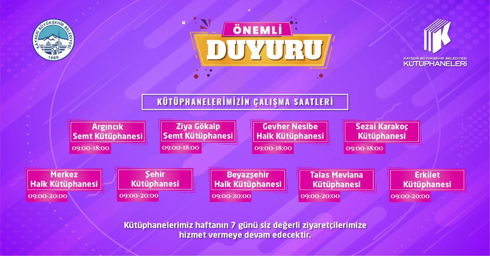 BÜYÜKŞEHİR KÜTÜPHANELERİNDE YENİ SAAT DÜZENLEMESİ