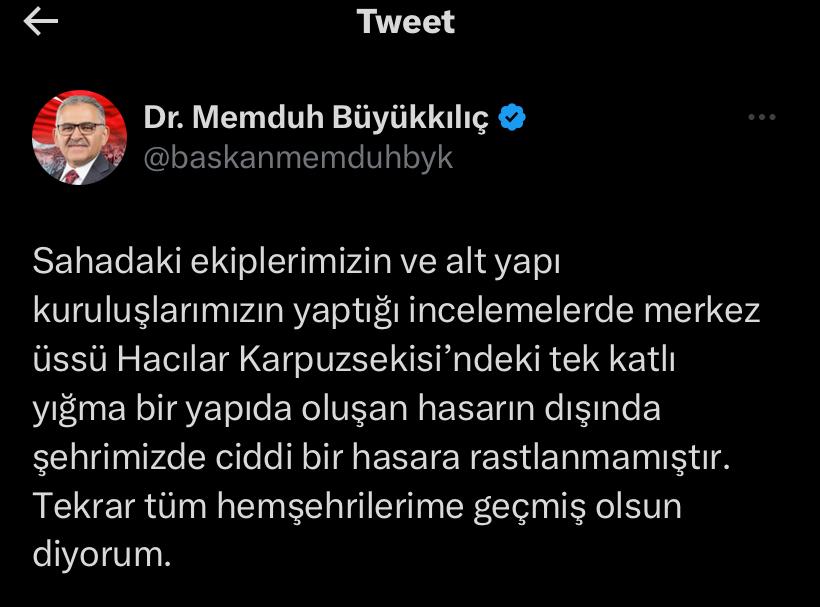 Başkan Büyükkılıç’tan hasar açıklaması