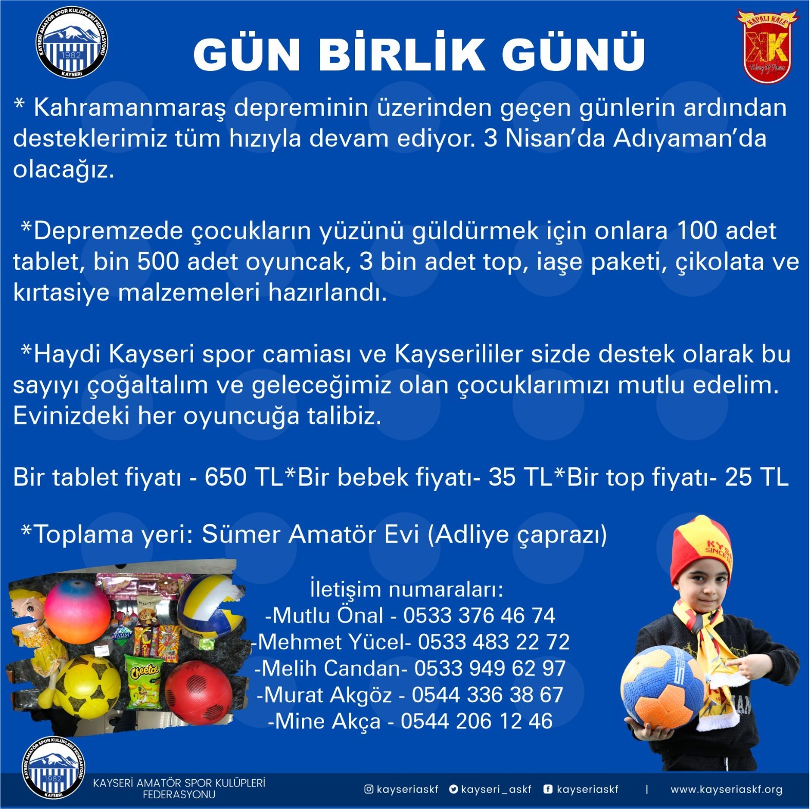 Kayserispor camiasından, depremzede çocuklara destek