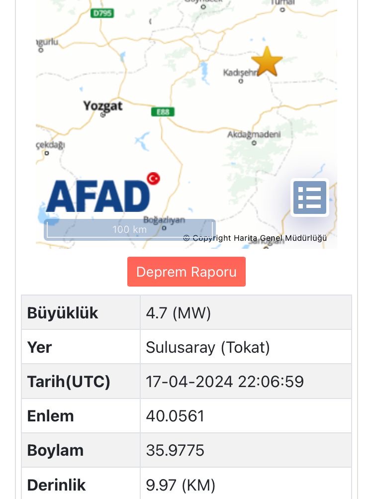 YOZGAT İLE TOKAT ARASINDA 4.7 ŞİDDETİNDE DEPREM KAYSERİ’DE DE HİSSEDİLDİ